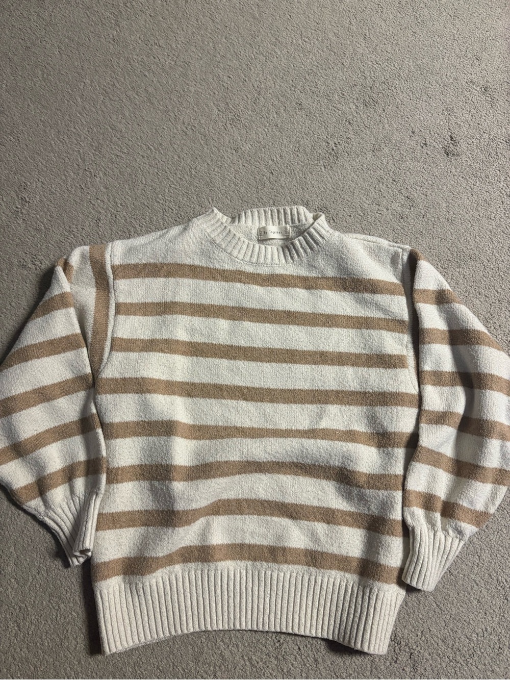 Together Cream & Tan Striped Crewneck Sweater